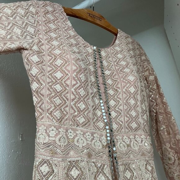 Mauve And Grape Purple Palazzo Suit With Front Slit Anarkali - Picture 5 of 8